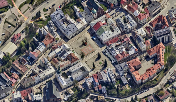 Widok ukośny zabudowy centrum Krosna